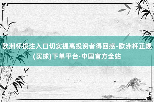 欧洲杯投注入口切实提高投资者得回感-欧洲杯正规(买球)下单平台·中国官方全站